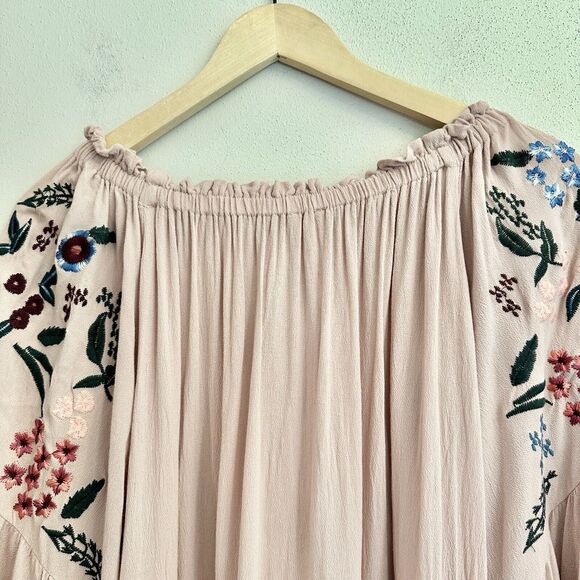 Altar'd State Women's Dusty Rose Gauze Dress Embroidered Off Shoulder Small - Picture 9 of 13